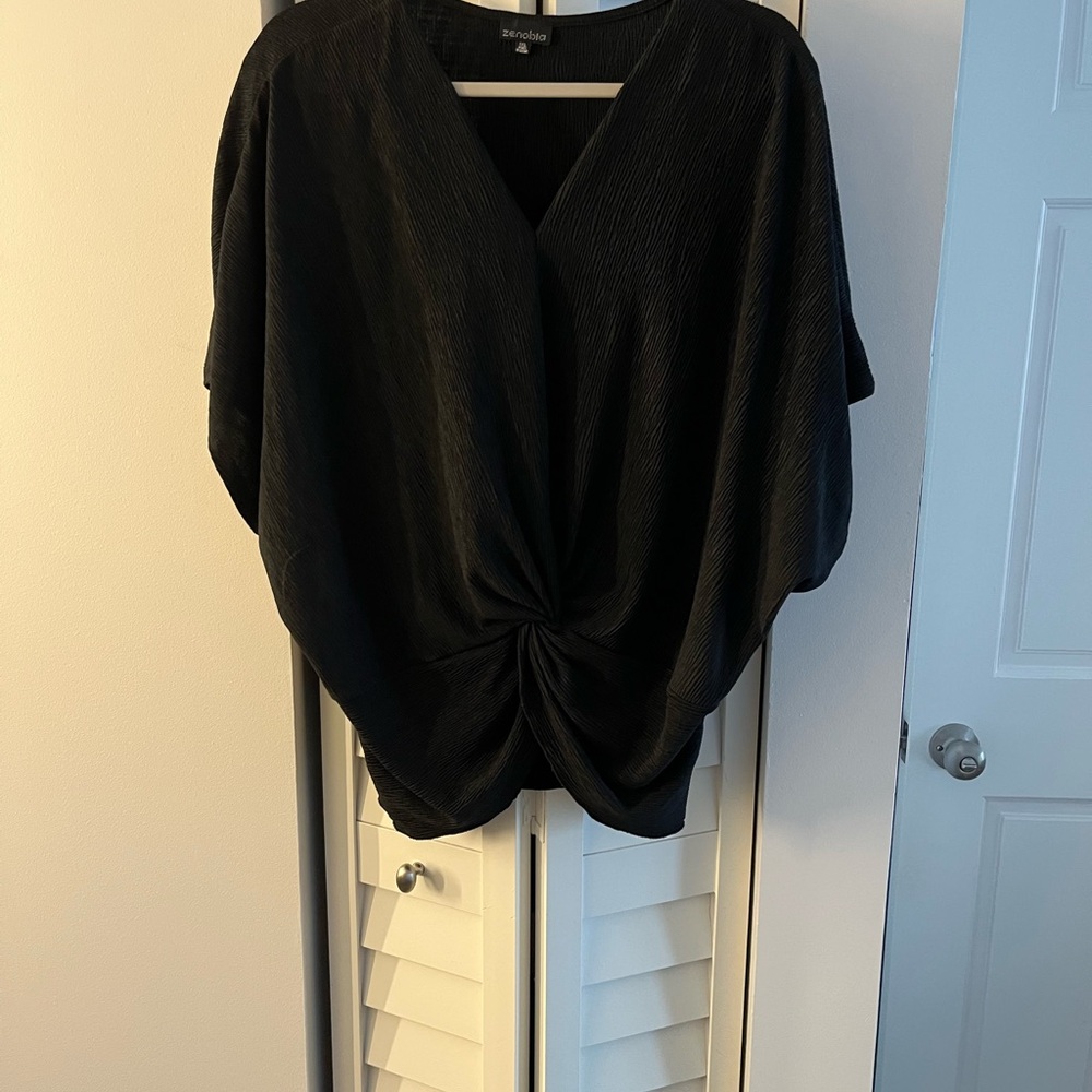 Black V-Neck Blouse with Knot Detail